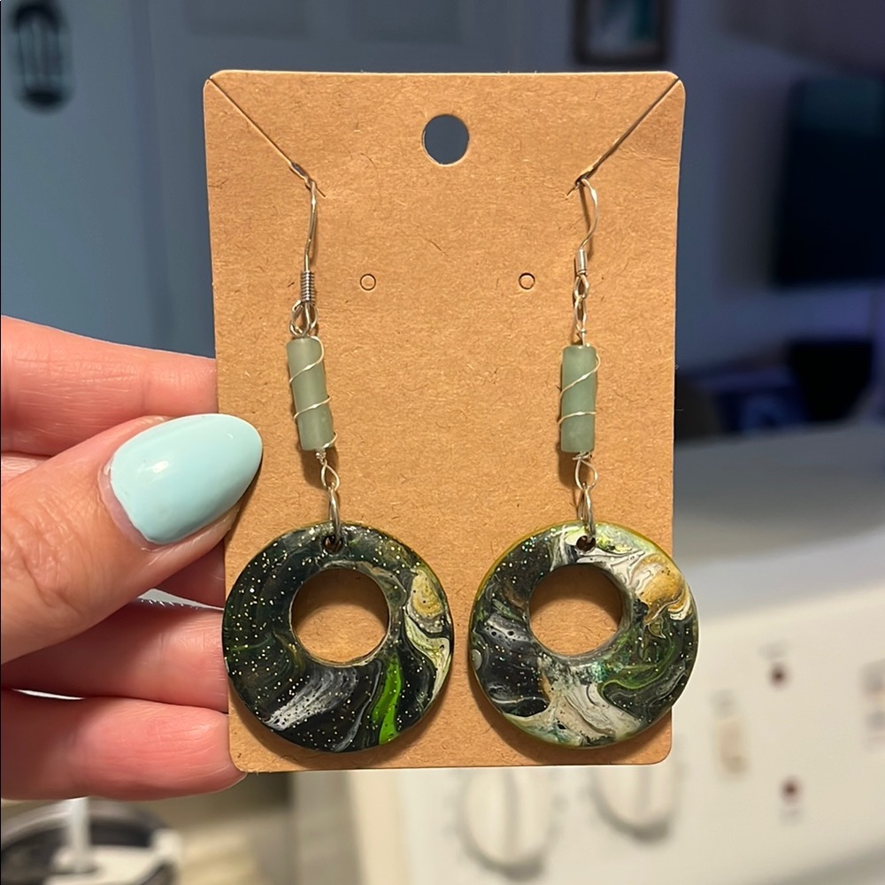 Unique Handmade Green Swirl Drop Earrings
